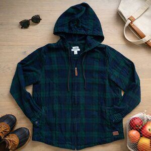 LL Bean Hoodie Women Medium Blackwatch Plaid Scotch Full Zip Relaxed Fit